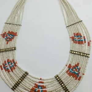 Beaded white red and blue necklace